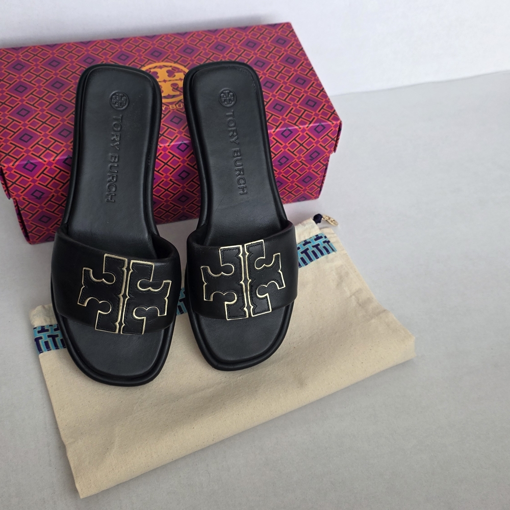 Tory Burch Black Slide Perfect Black/Gold Size 10 - Picture 4 of 15